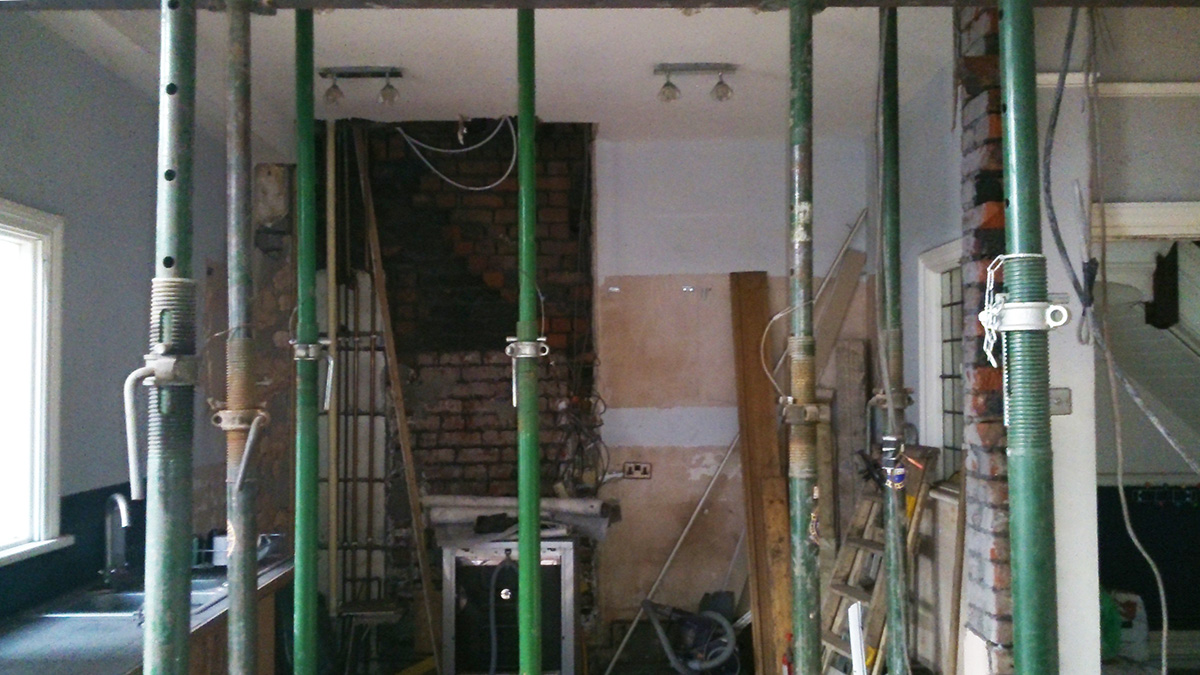 A photo of some building work in progress on a kitchen.
