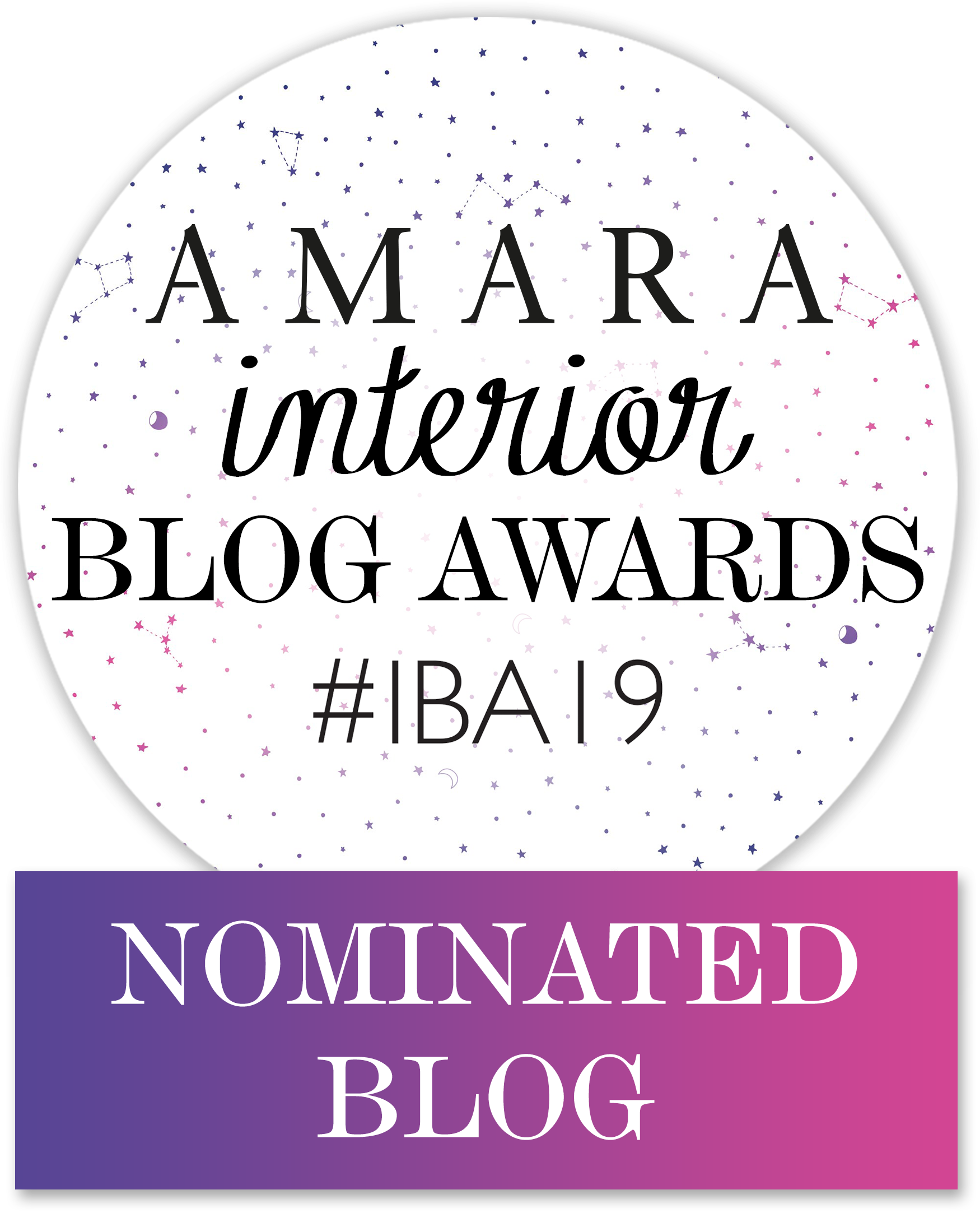 A digital window sticker for being an Amara Interiors Blog Awards finalist.