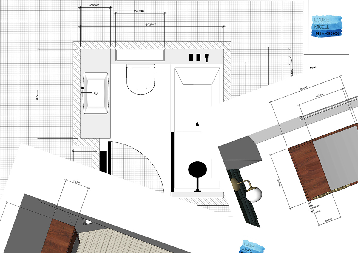 A set of construction plans for a bathroom.