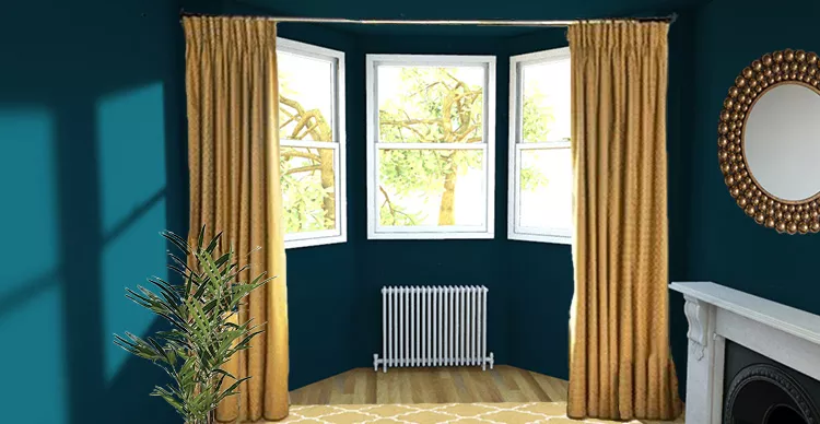 bay window curtains straight across