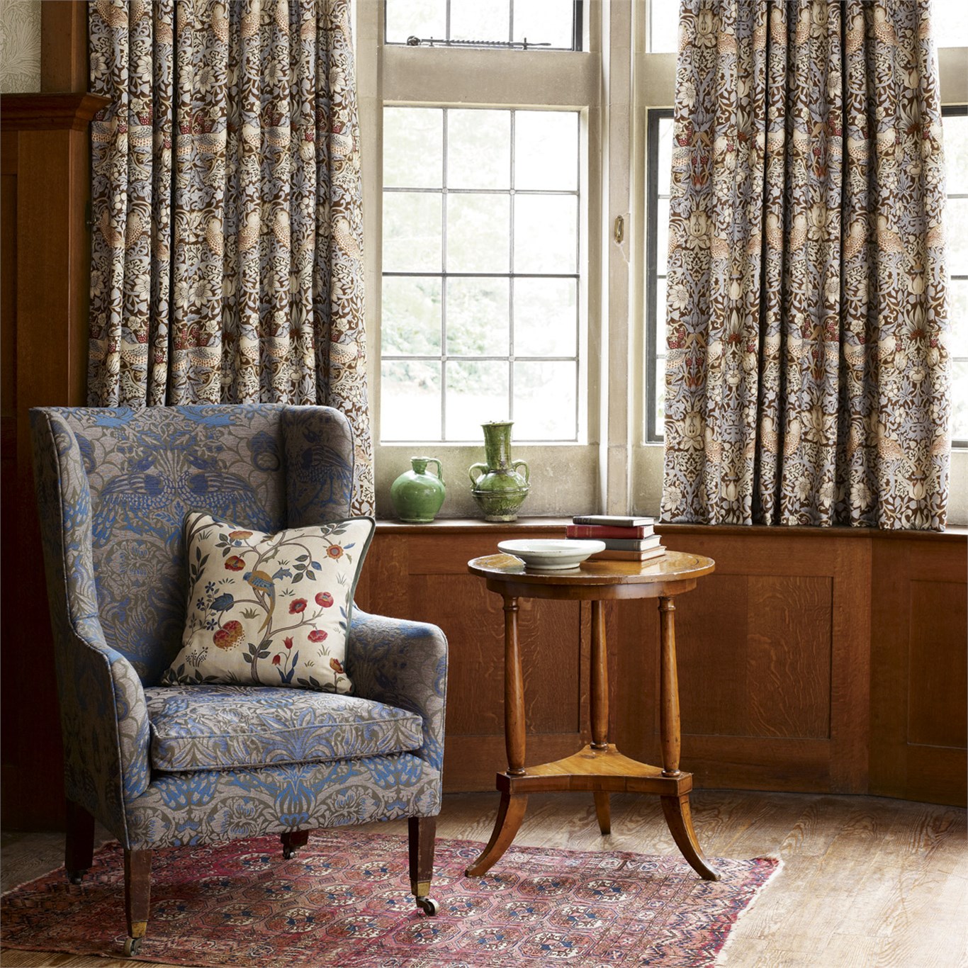 curtains made in 'Strawberry Thief' in a traditional style room