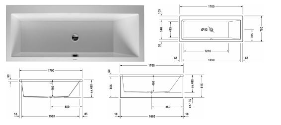 A technical drawing of the specifications of the new bath.