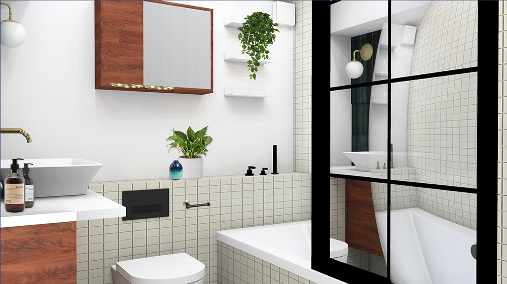 My visual for the bathroom showing the Crittall style screen