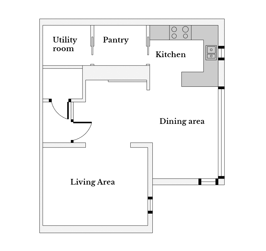 A floorplan of the space before we started work