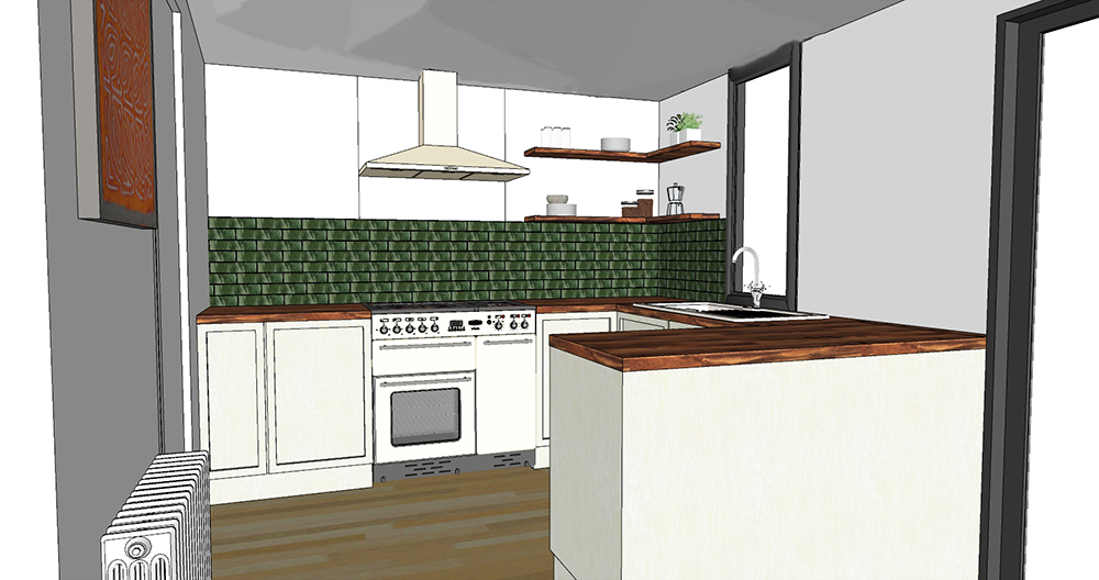 my design for the splashback tiles and the new shelving