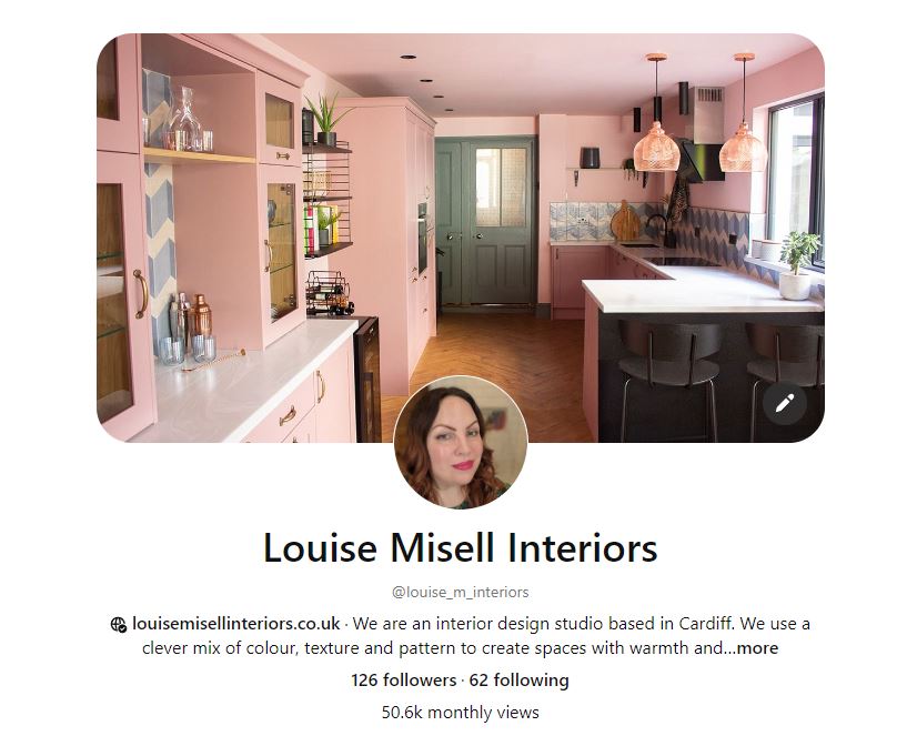 A photo of the Louise Misell Interiors Pinterest header.