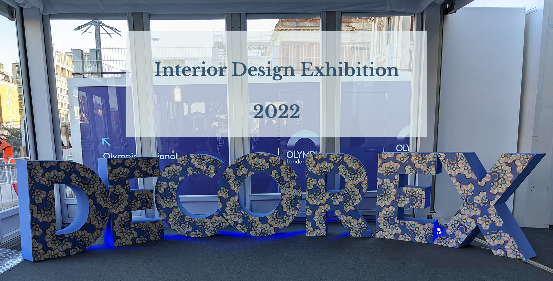 A photo of the Decorex sign at the entrance to the exhibition