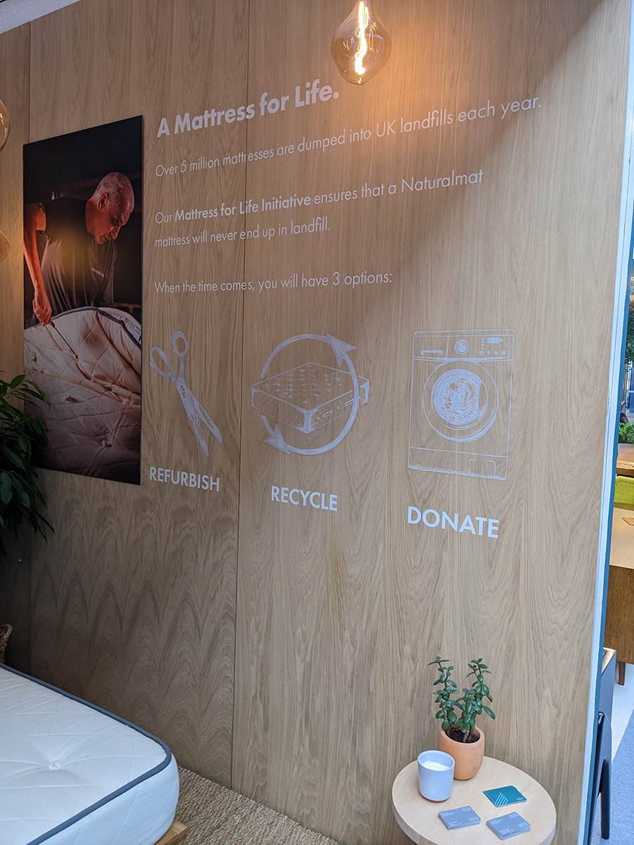 A photo of the 'Mattress for Life' pledge on the Naturalmat stand.