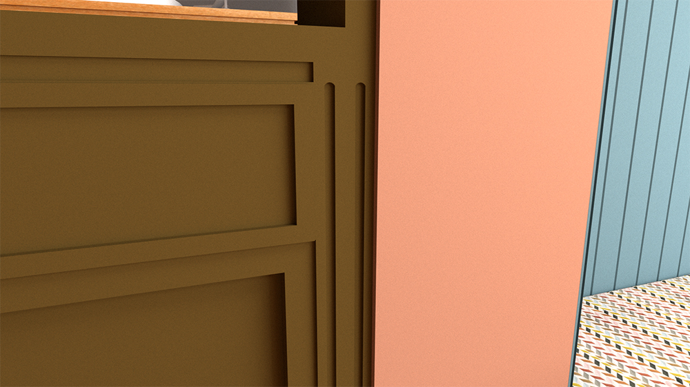 A computer generated render of the cabinet detail, shown close up.