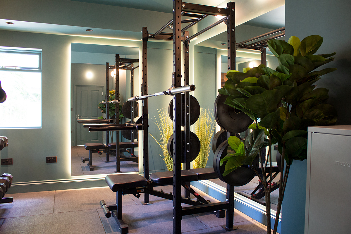 gym equipment with a mirror in background