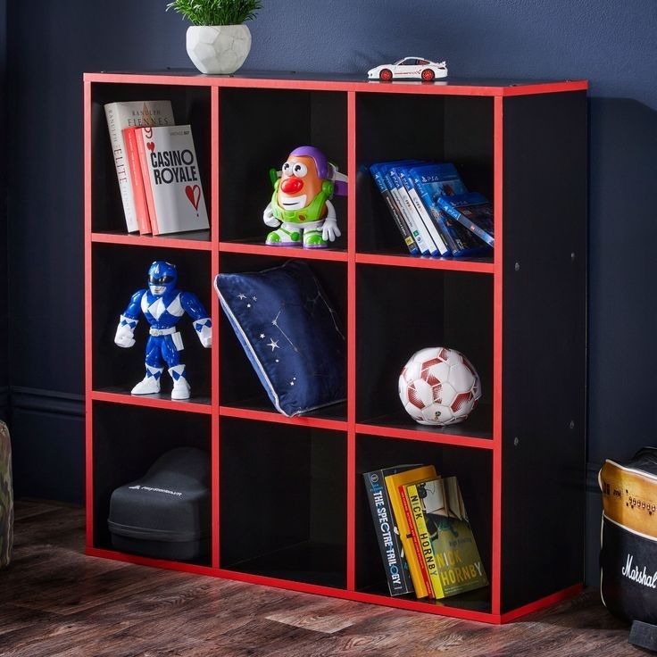 a red and black storage cube 