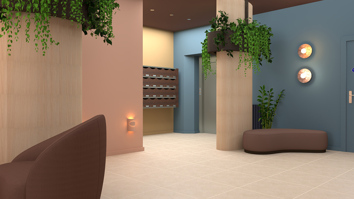 A render showing the additional seating area by the lift and parcel storage.