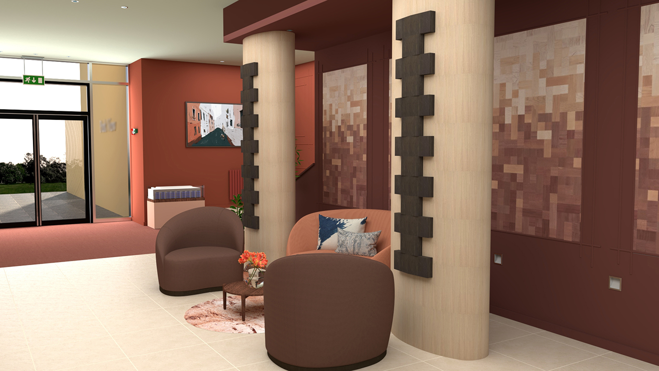 A 3D visual showing the pillar cladding of concept 2.