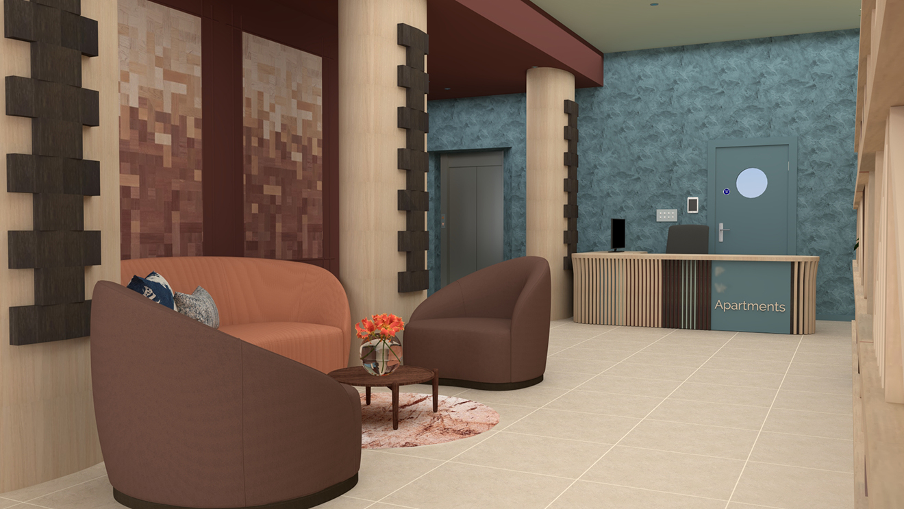 A 3D visual showing the new desk design in concept 2.