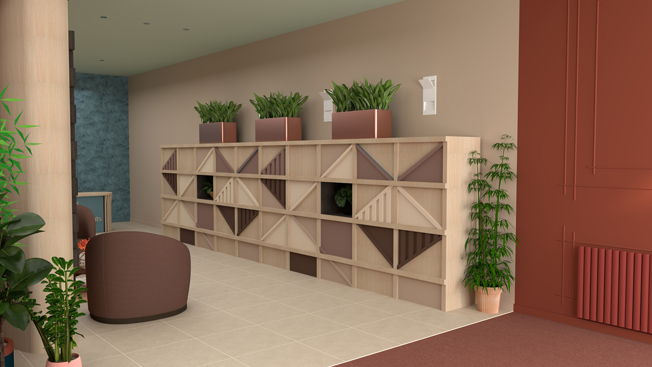 A 3D visual of the new design for the parcel storage in concept 2.