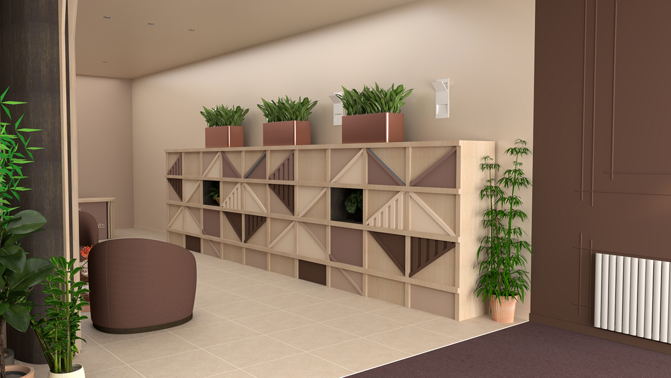 A 3D visual of the new design for the parcel storage in concept 3.