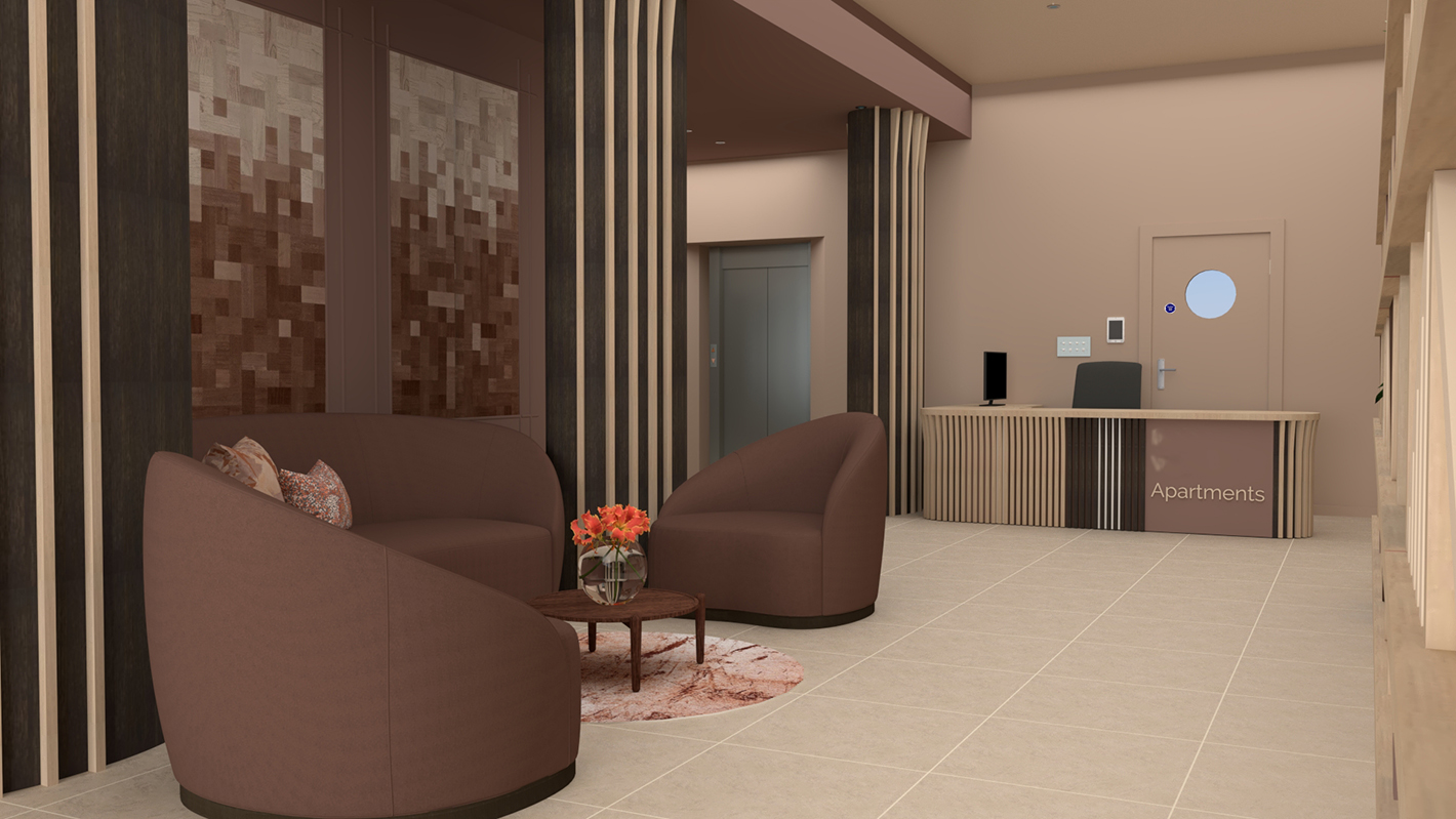 A 3D visual showing the new desk design in concept 3.