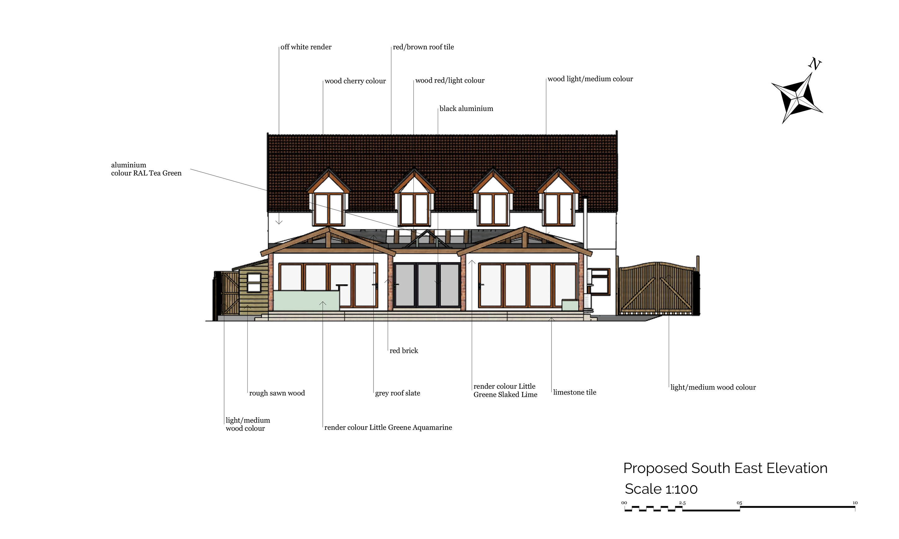 A drawing of the house and proposed patio showing the existing materials used and the proposed ones for the patio.