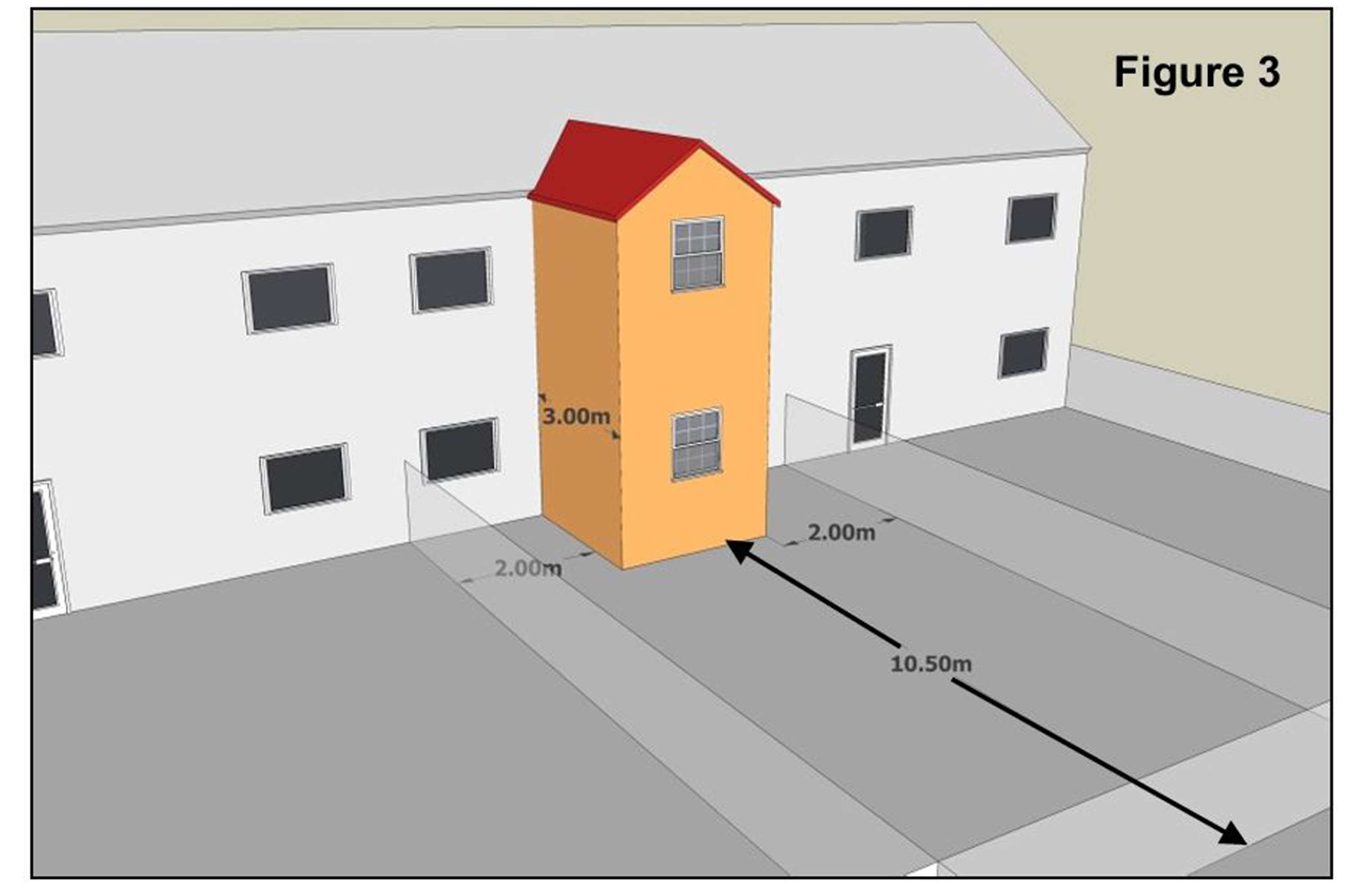 A diagram showing an example of a permitted development extension on a terrace house. 