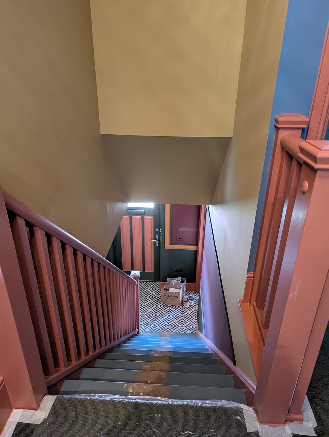 A new build landing with colourful staircase