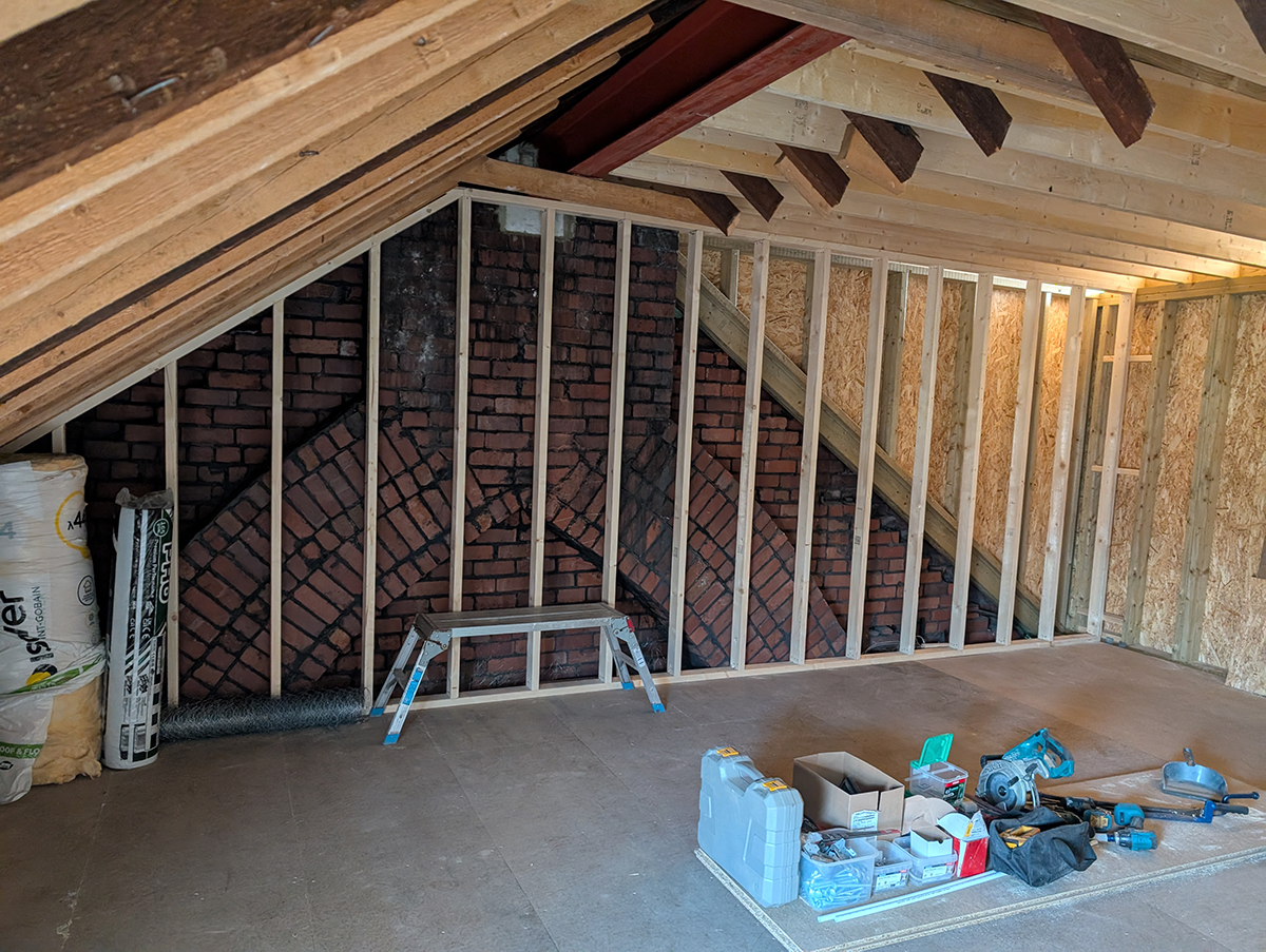 A photo of the studwork showing the extra space the dormer has added.