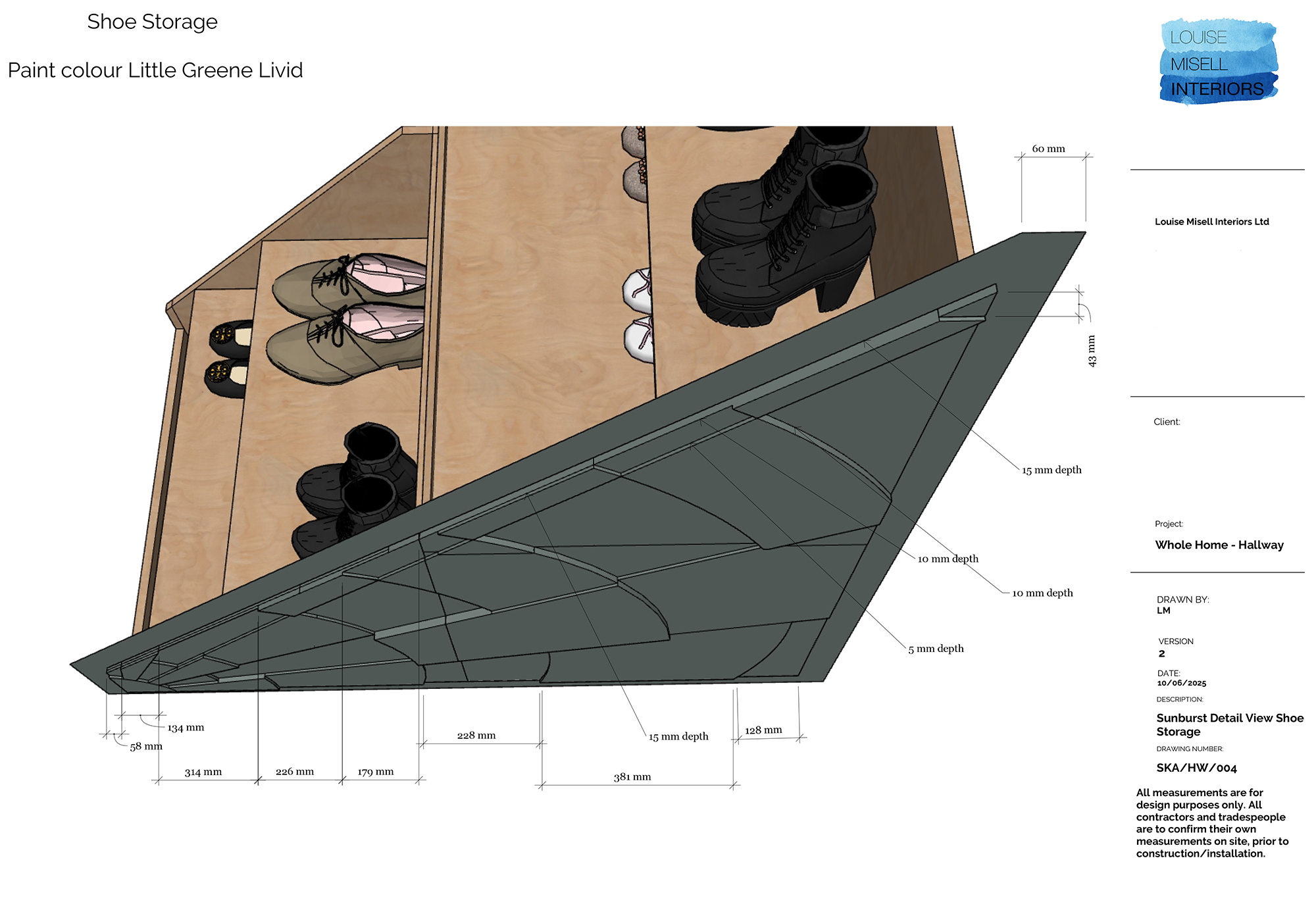 A drawing showing the refief detail dimensions on the sunburst.
