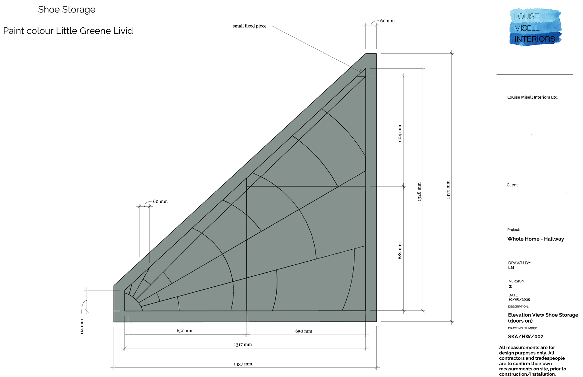 A drawing showing the dimensions needed to build the sunburst design.