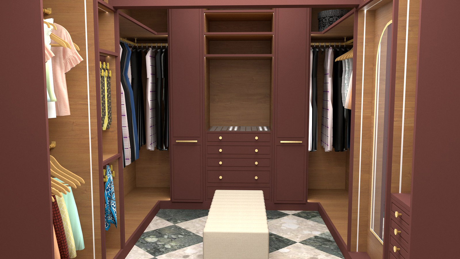 A computer generated image of the second version of the shoe storage area.