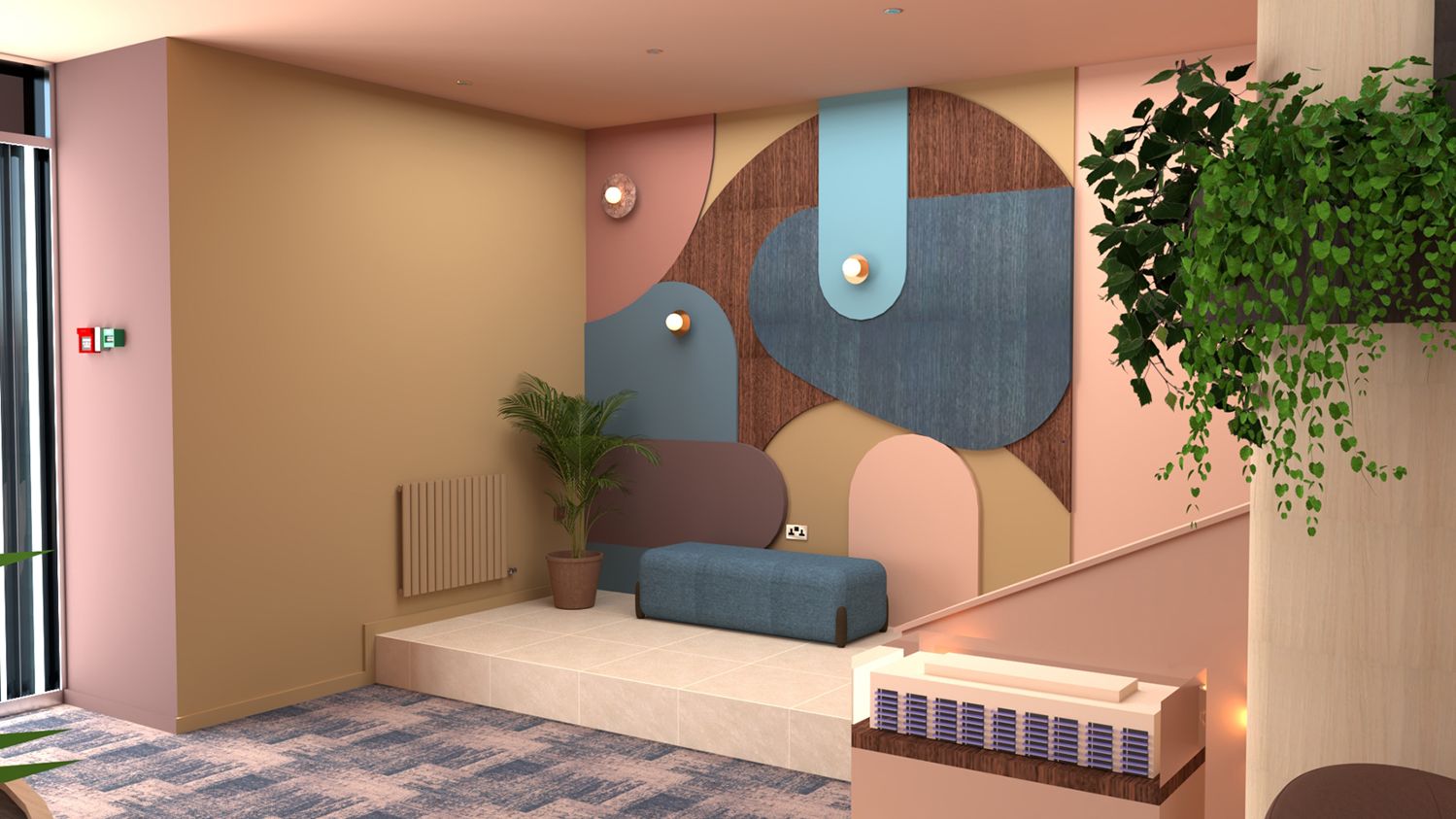 A photo of the waiting area of the lobby in the proposed design