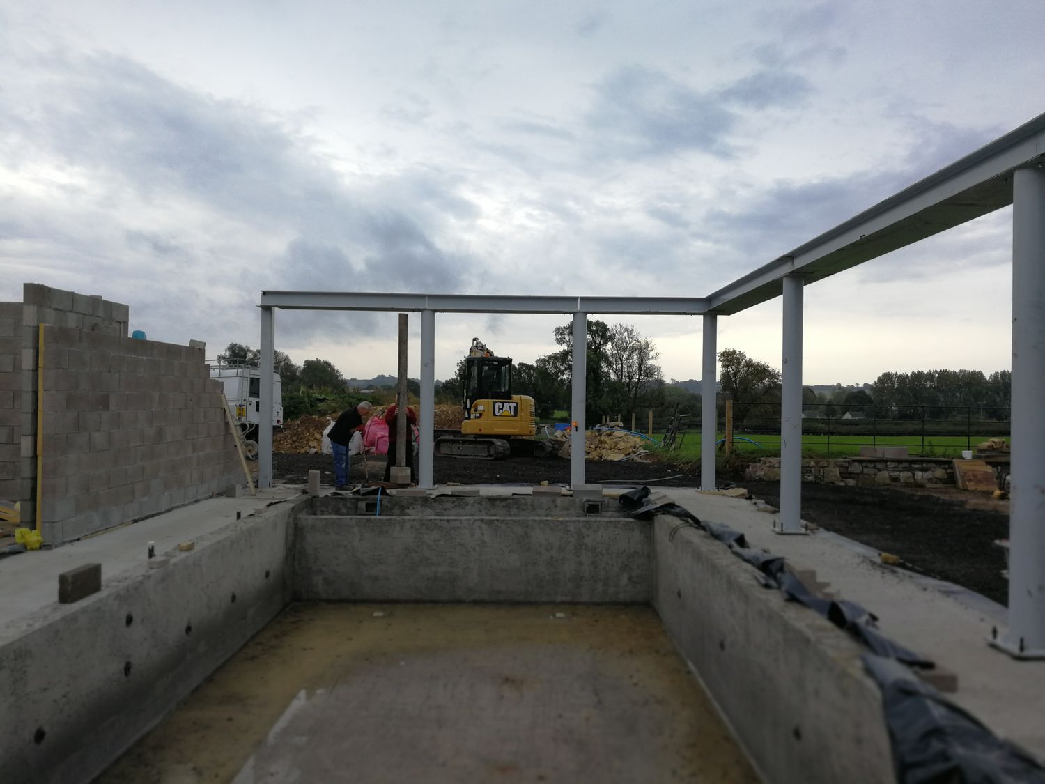 The same view when the pool was under construction, showing the supporting steels.