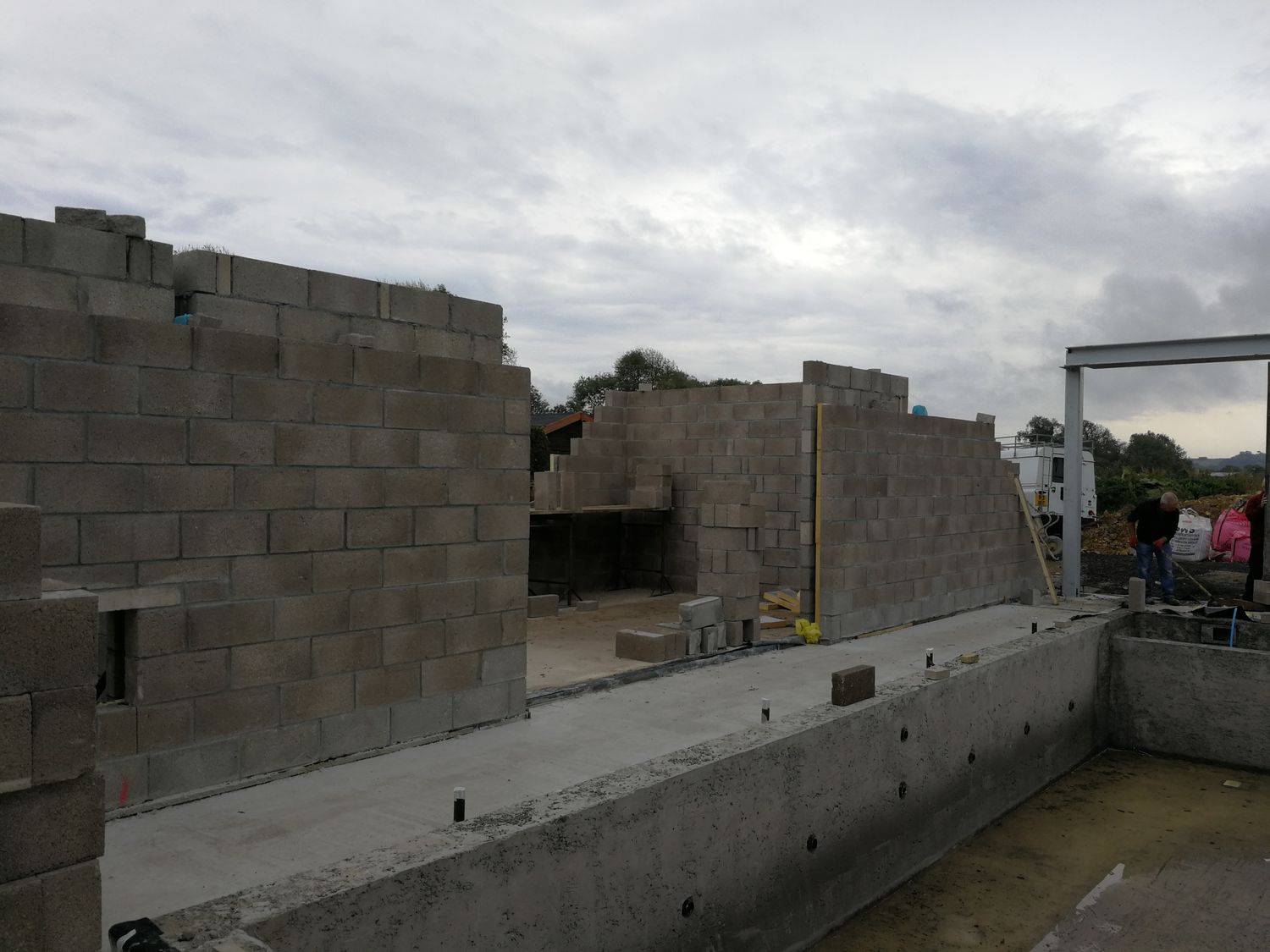 The gym walls under construction.