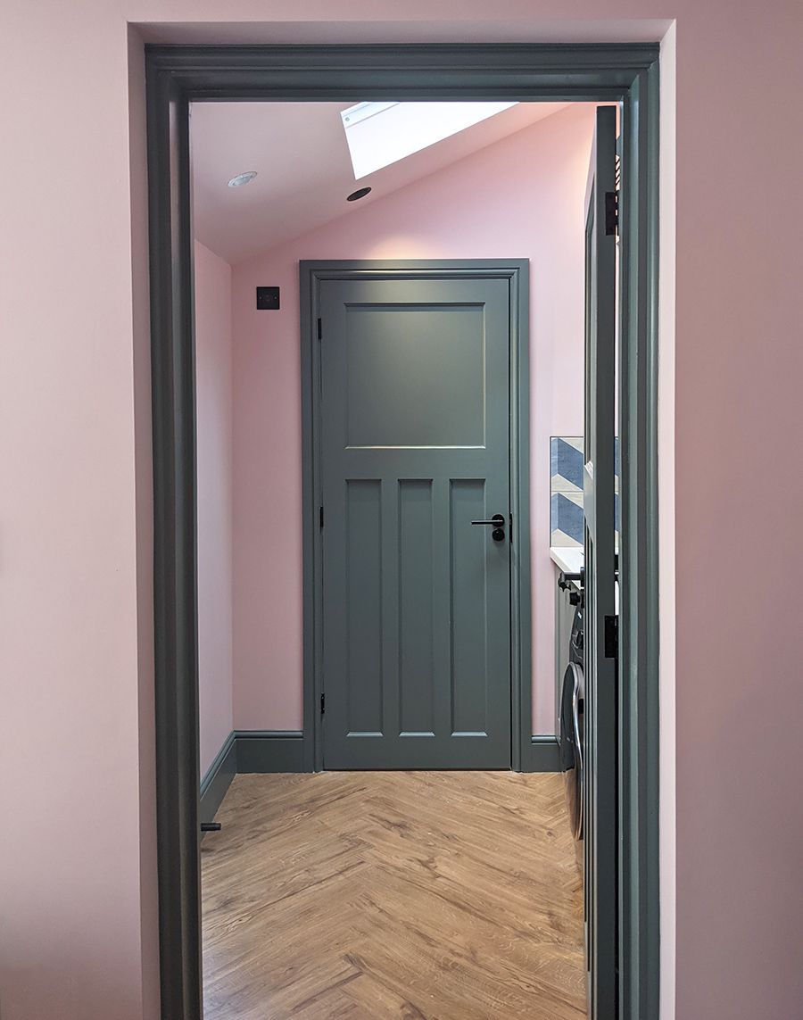 A photo taken from the new kitchen looking into the new utility room in the extension.